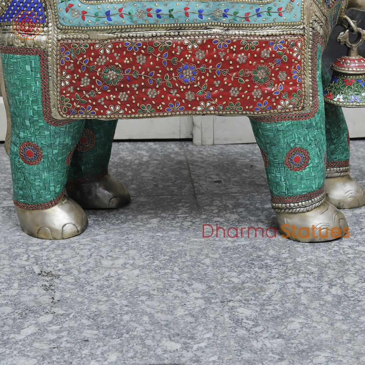 Brass Elephants Standing Fine, Stone Work 46”