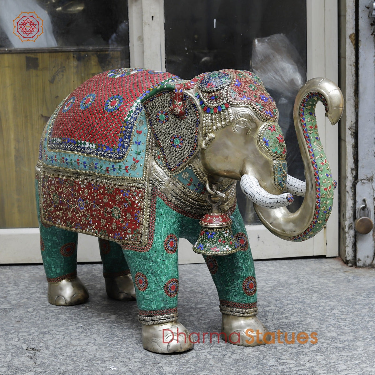 Brass Elephants Standing Fine, Stone Work 46”