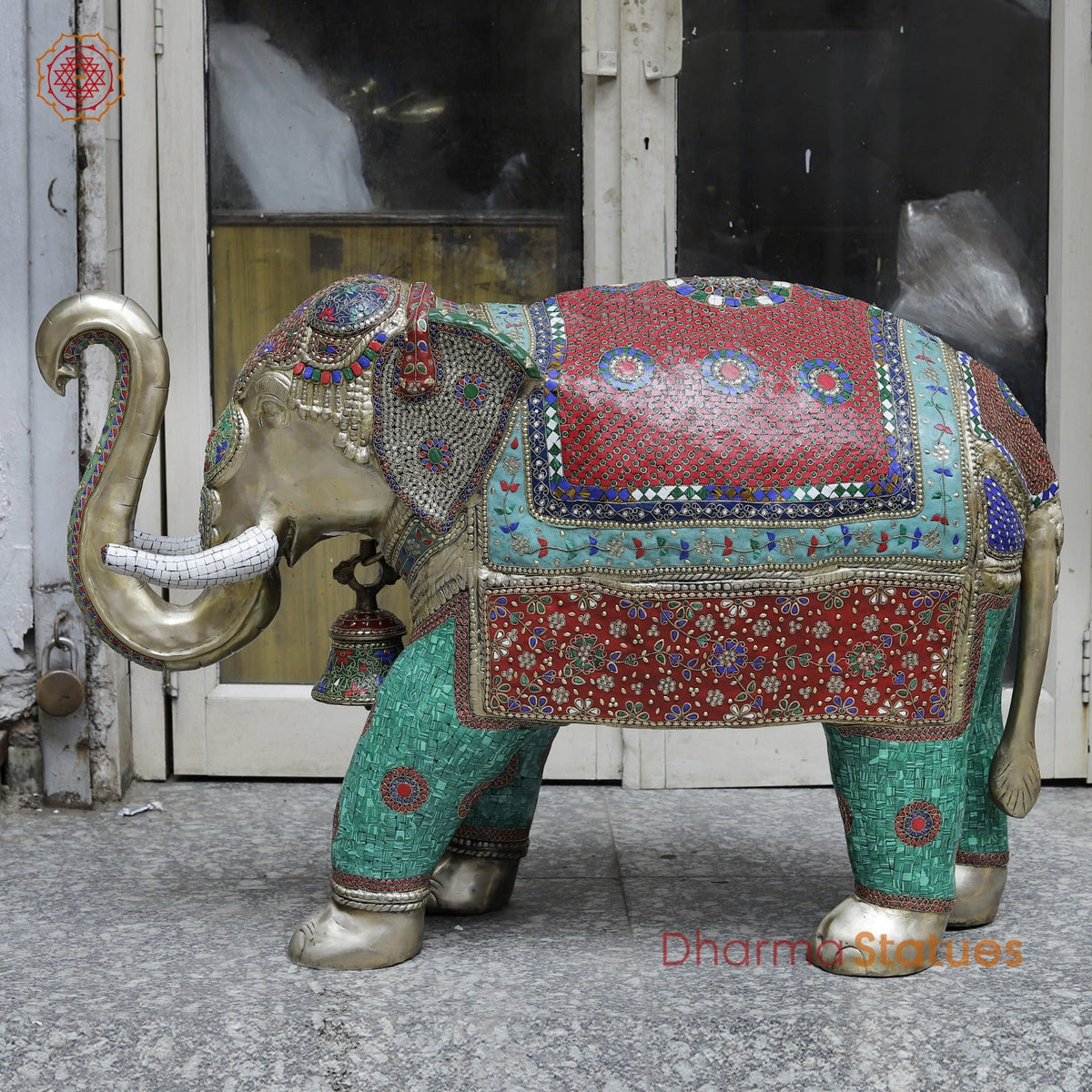 Brass Elephants Standing Fine, Stone Work 46”