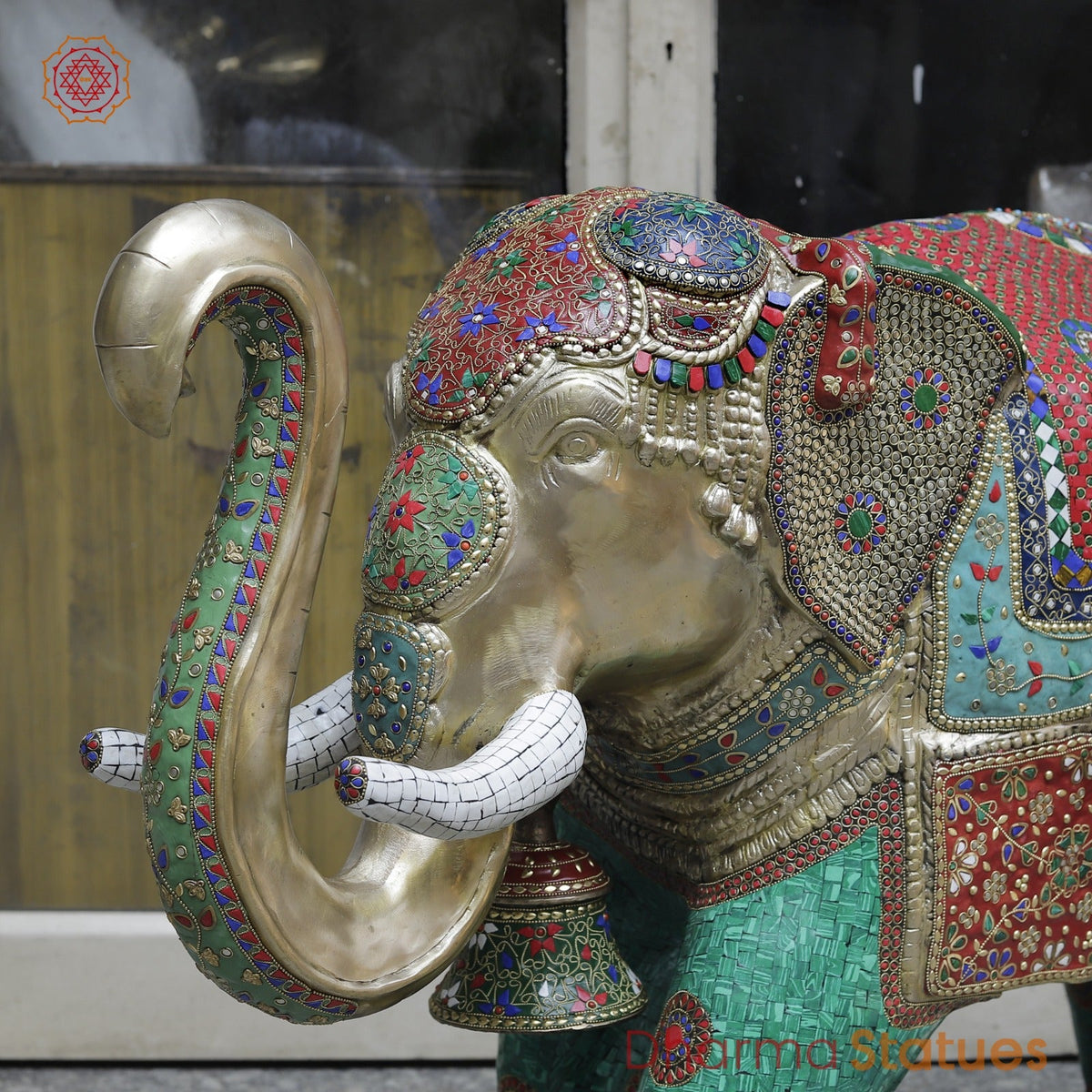 Brass Elephants Standing Fine, Stone Work 46”