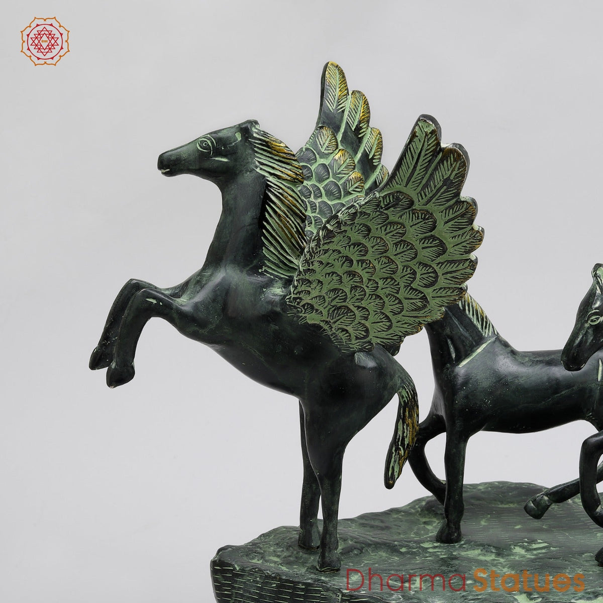 Brass Lucky 7 Horses Fine , Antique Green Finish 34” (Vastu Approved)