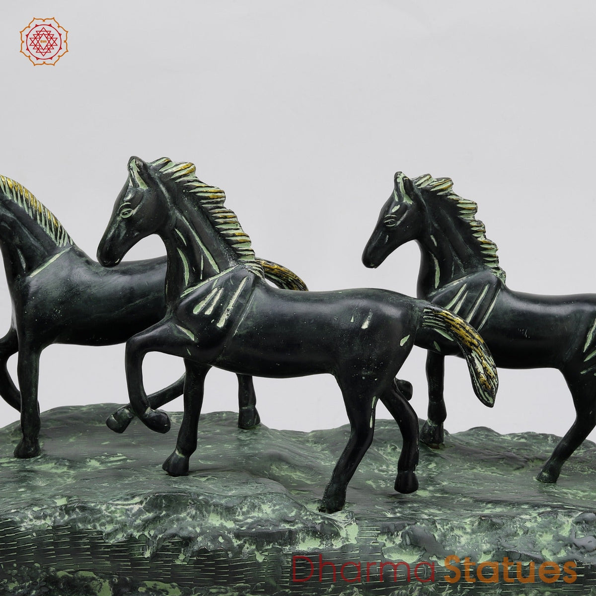 Brass Lucky 7 Horses Fine , Antique Green Finish 34” (Vastu Approved)