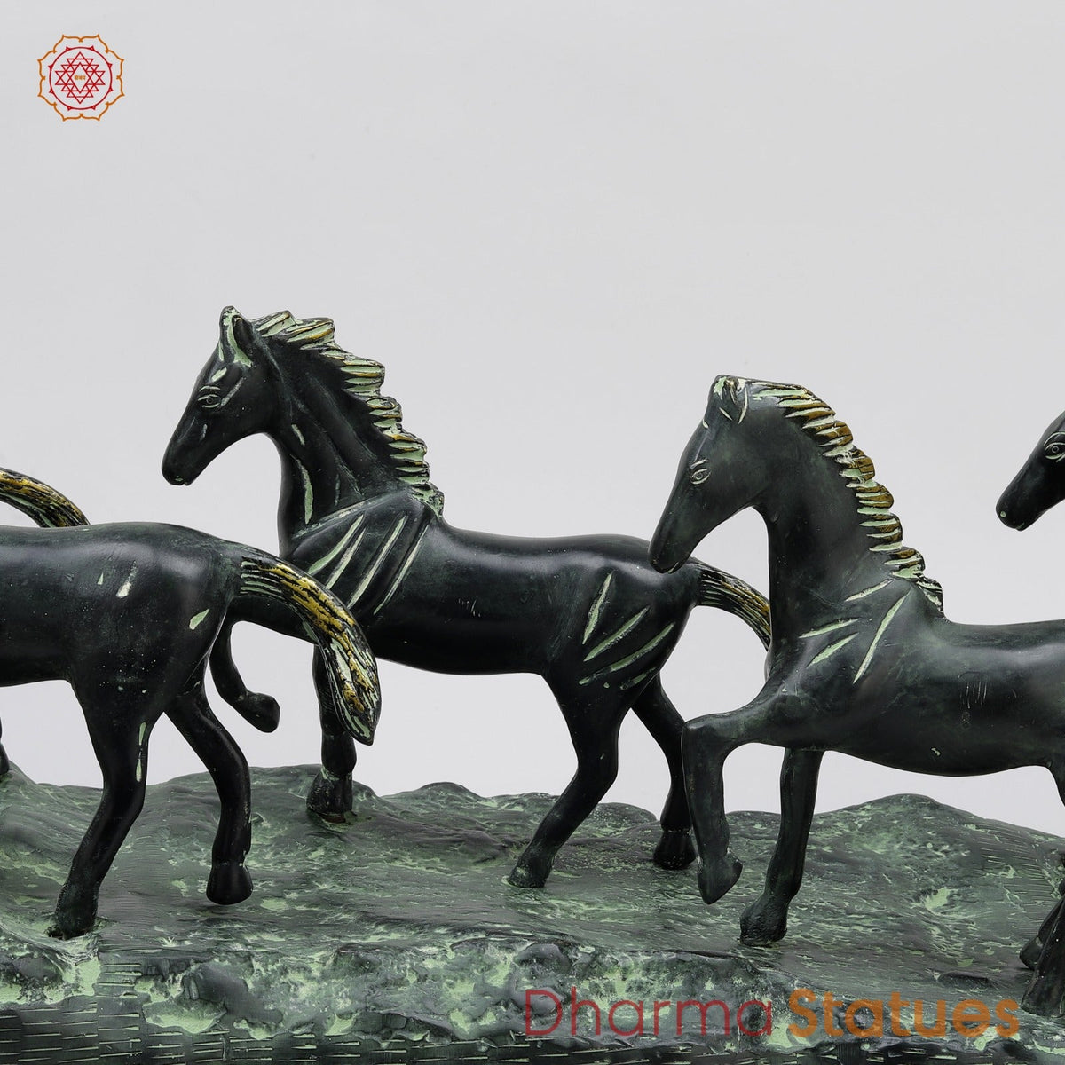 Brass Lucky 7 Horses Fine , Antique Green Finish 34” (Vastu Approved)