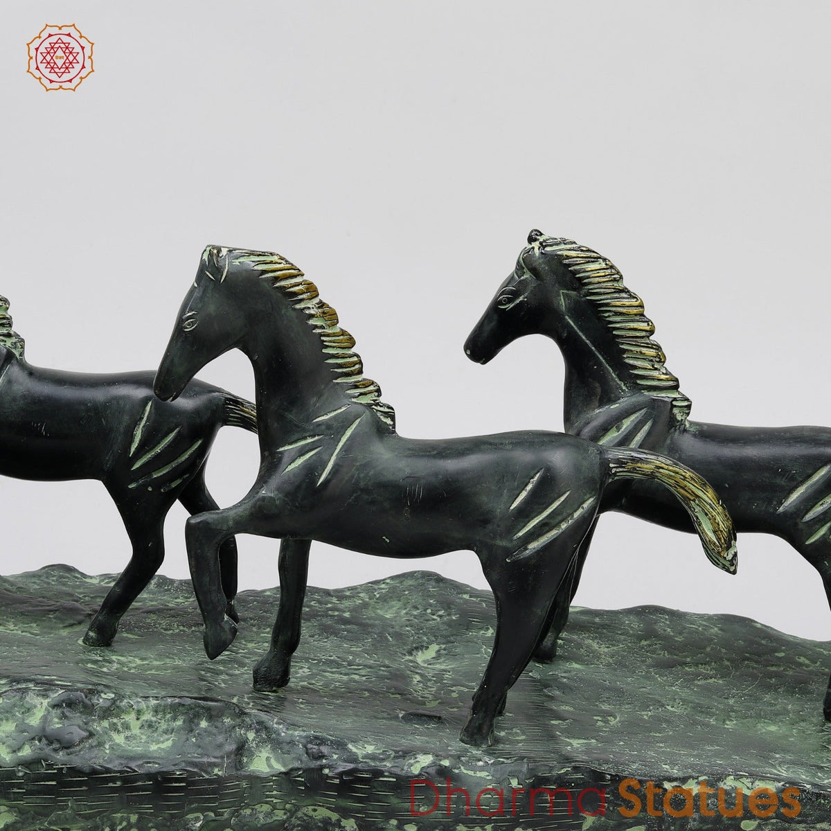 Brass Lucky 7 Horses Fine , Antique Green Finish 34” (Vastu Approved)