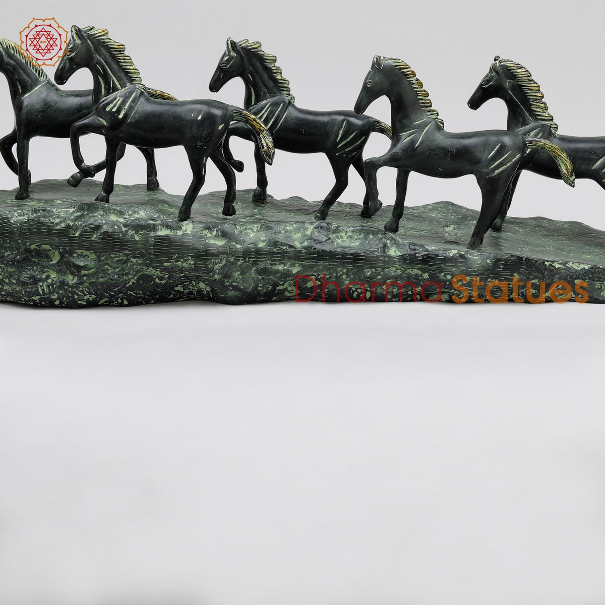 Brass Lucky 7 Horses Fine , Antique Green Finish 34” (Vastu Approved)