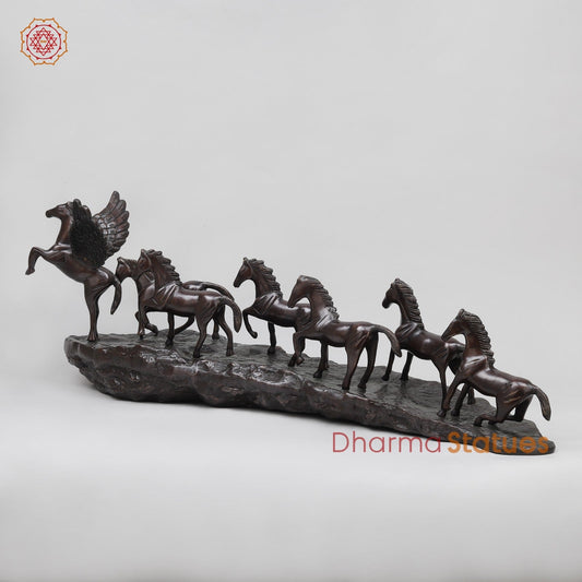 Brass Lucky 7 Horses Fine , Antique Copper Finish 34” (Vastu Approved)