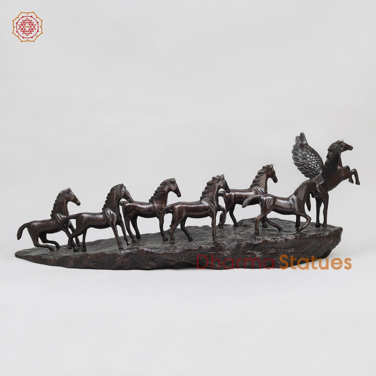 Brass Lucky 7 Horses Fine , Antique Copper Finish 34” (Vastu Approved)
