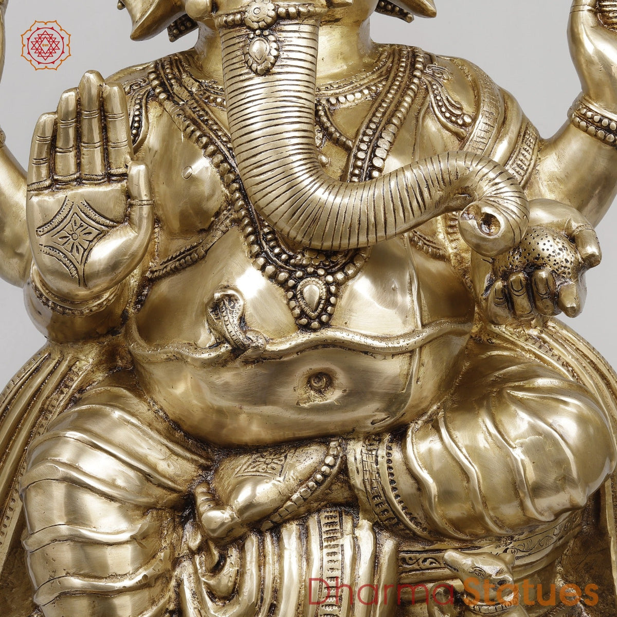 Brass Auspicious Ganesh Seated Fine, Gold Finish 35”