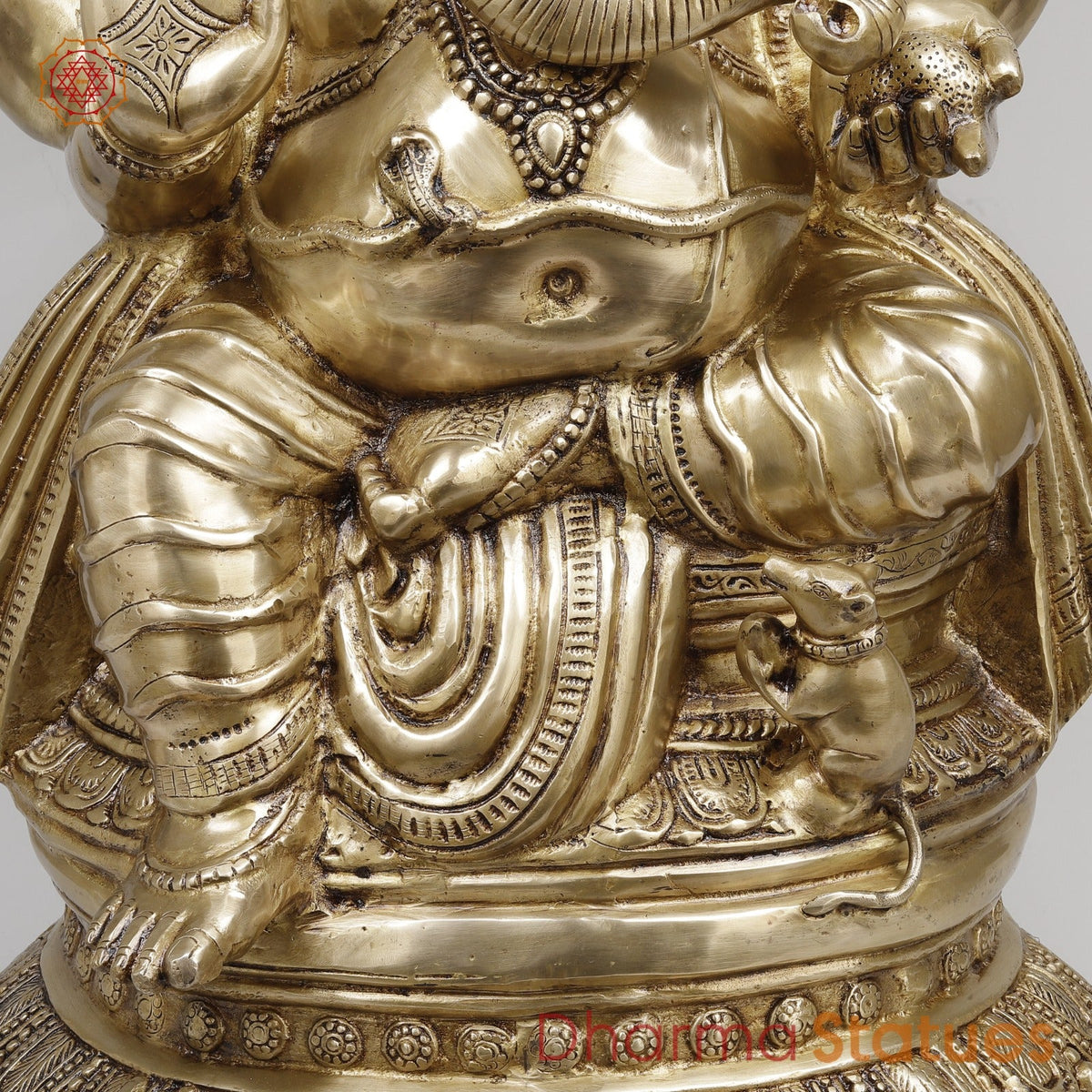 Brass Auspicious Ganesh Seated Fine, Gold Finish 35”