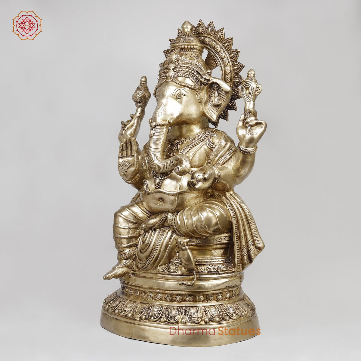 Brass Auspicious Ganesh Seated Fine, Gold Finish 35”