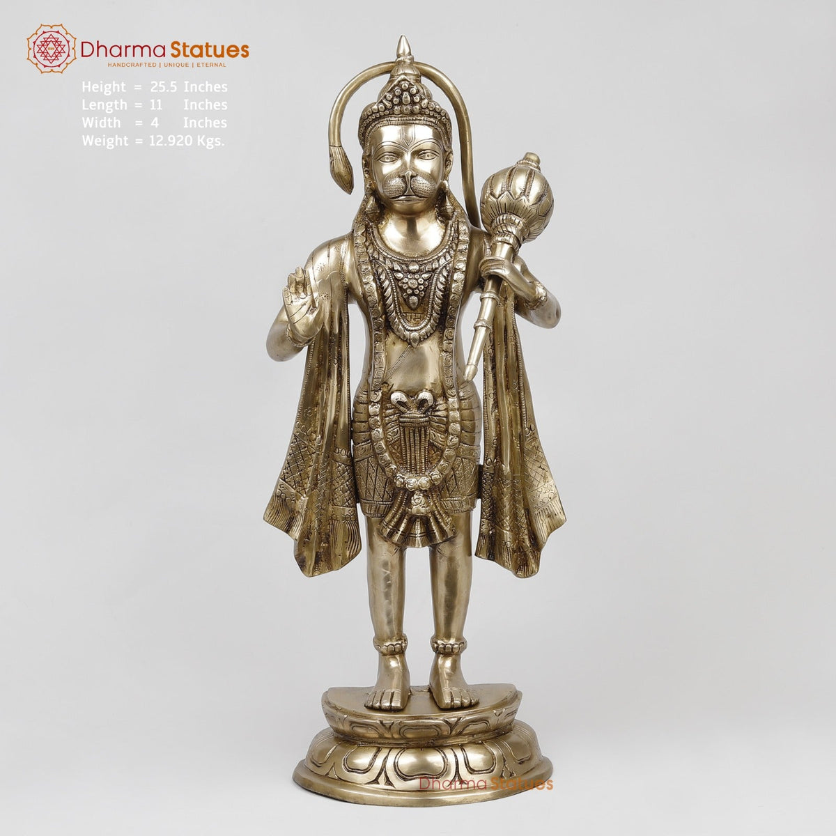 Bras Hanuman Standing Fine, Gold Finish 26”