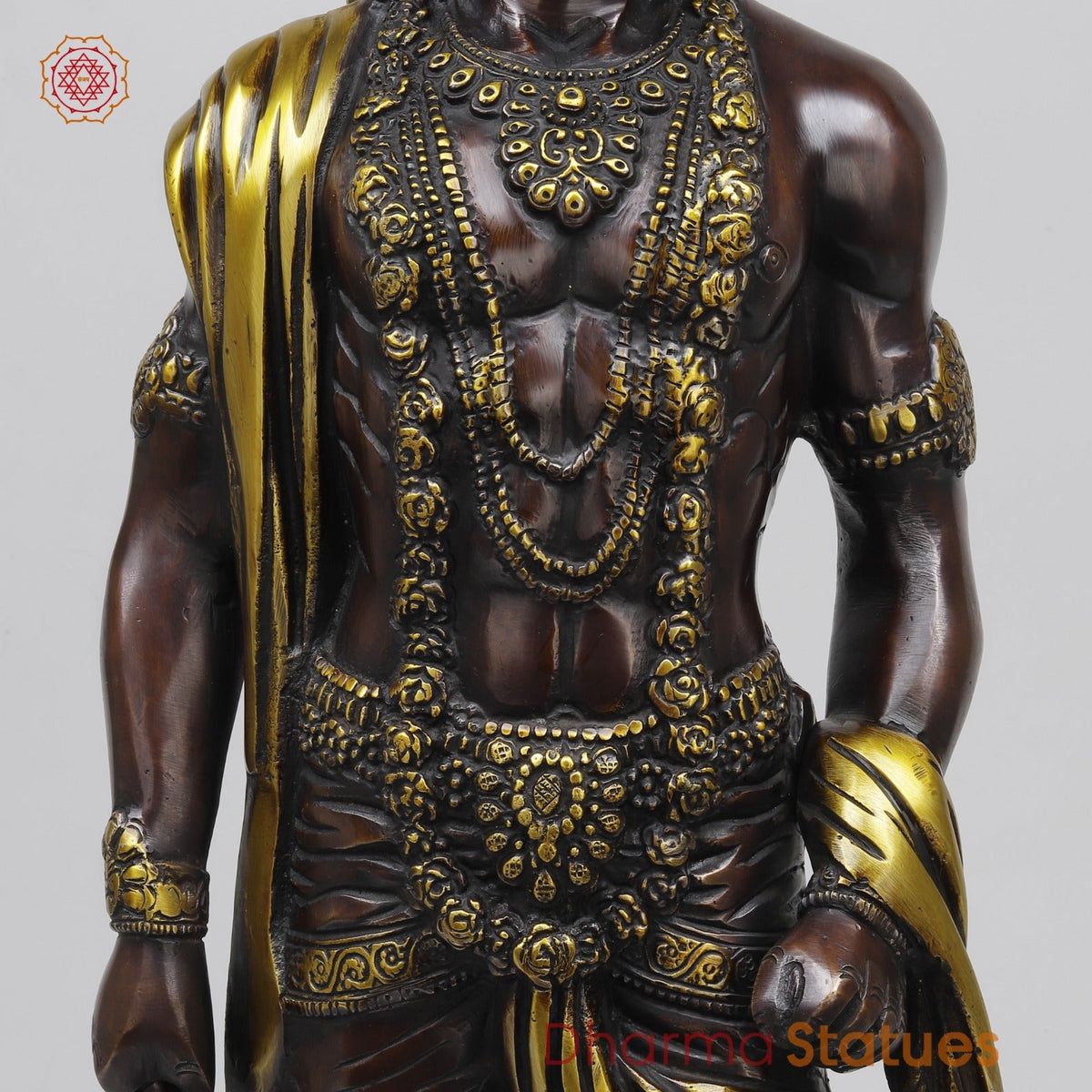 Brass Hanuman Standing Fine, Copper and Gold Finish 23”