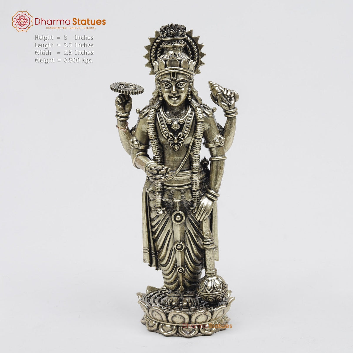 Brass Vishnu Standing Fine 8”