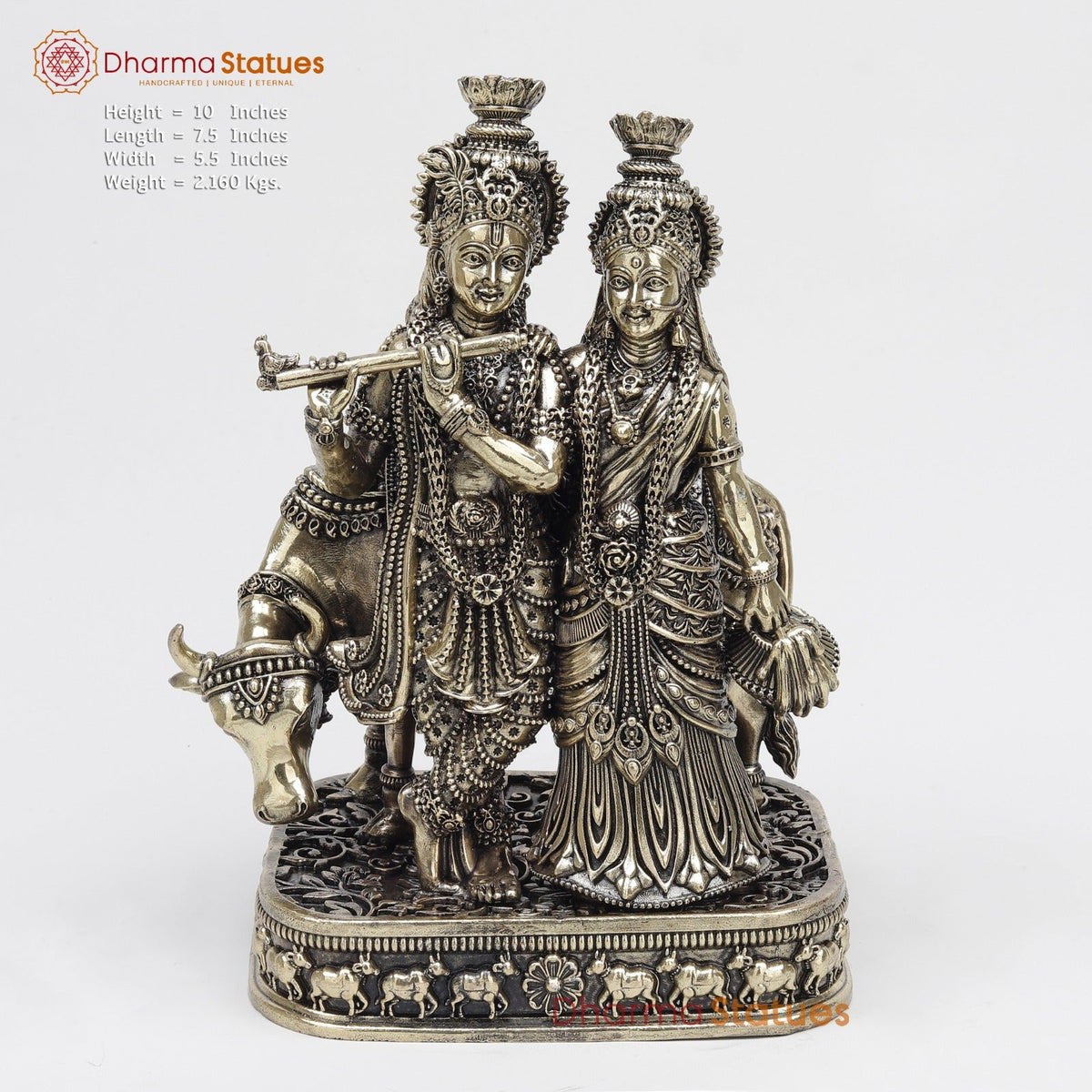 Brass Radha Krishna Fine with Cow 10”