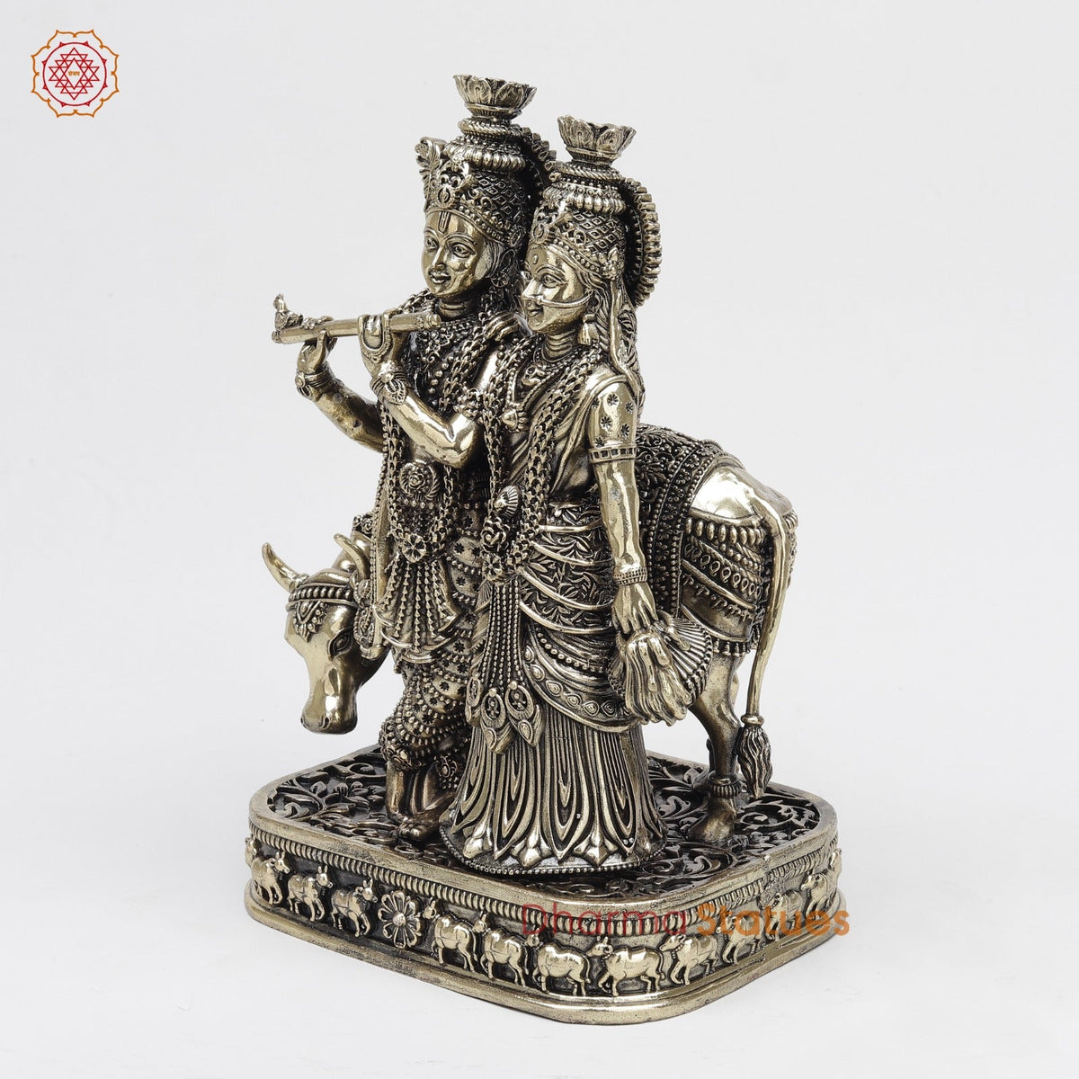 Brass Radha Krishna Fine with Cow 10”