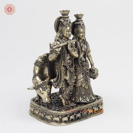 Brass Radha Krishna Fine with Cow 10”