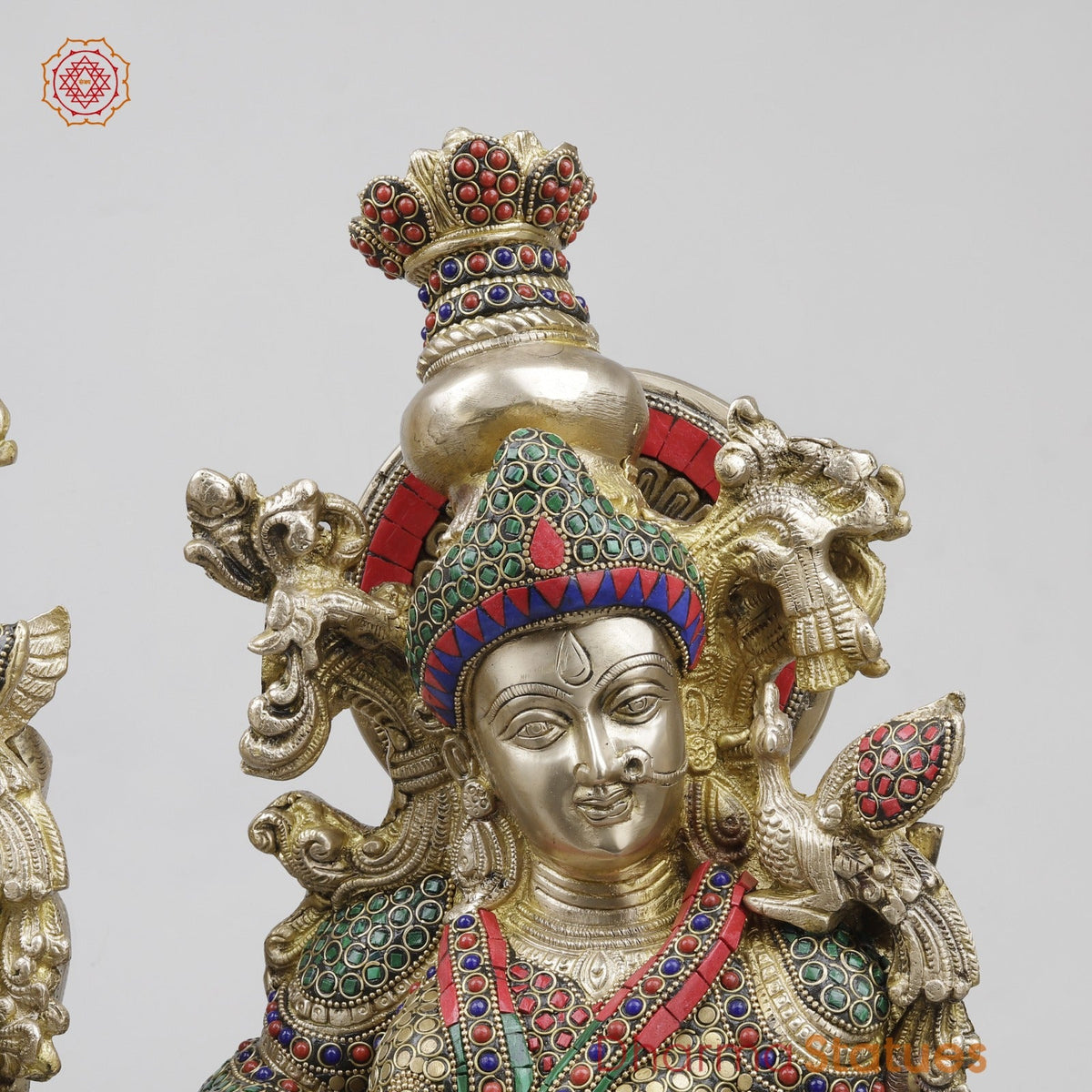 Brass Radha Krishna Standing Fine, Stone Work 30”