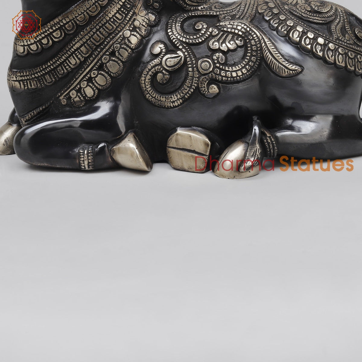 Brass Nandi Seated With Fine Carving, Royal Black Finish 12”