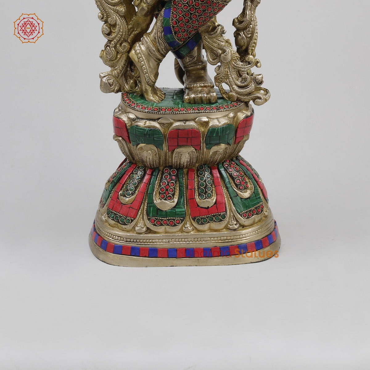 Brass Krishna Standing Fine, Stone Work 30”