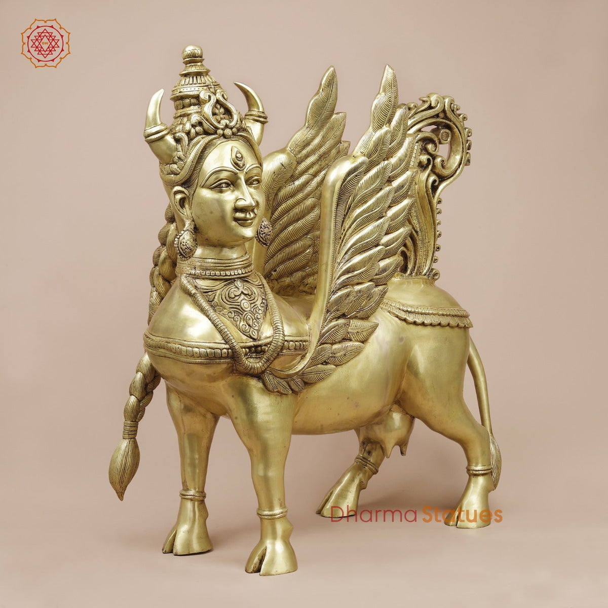 Brass Kamdhenu Standing Fine, Special Gold Finish 30”
