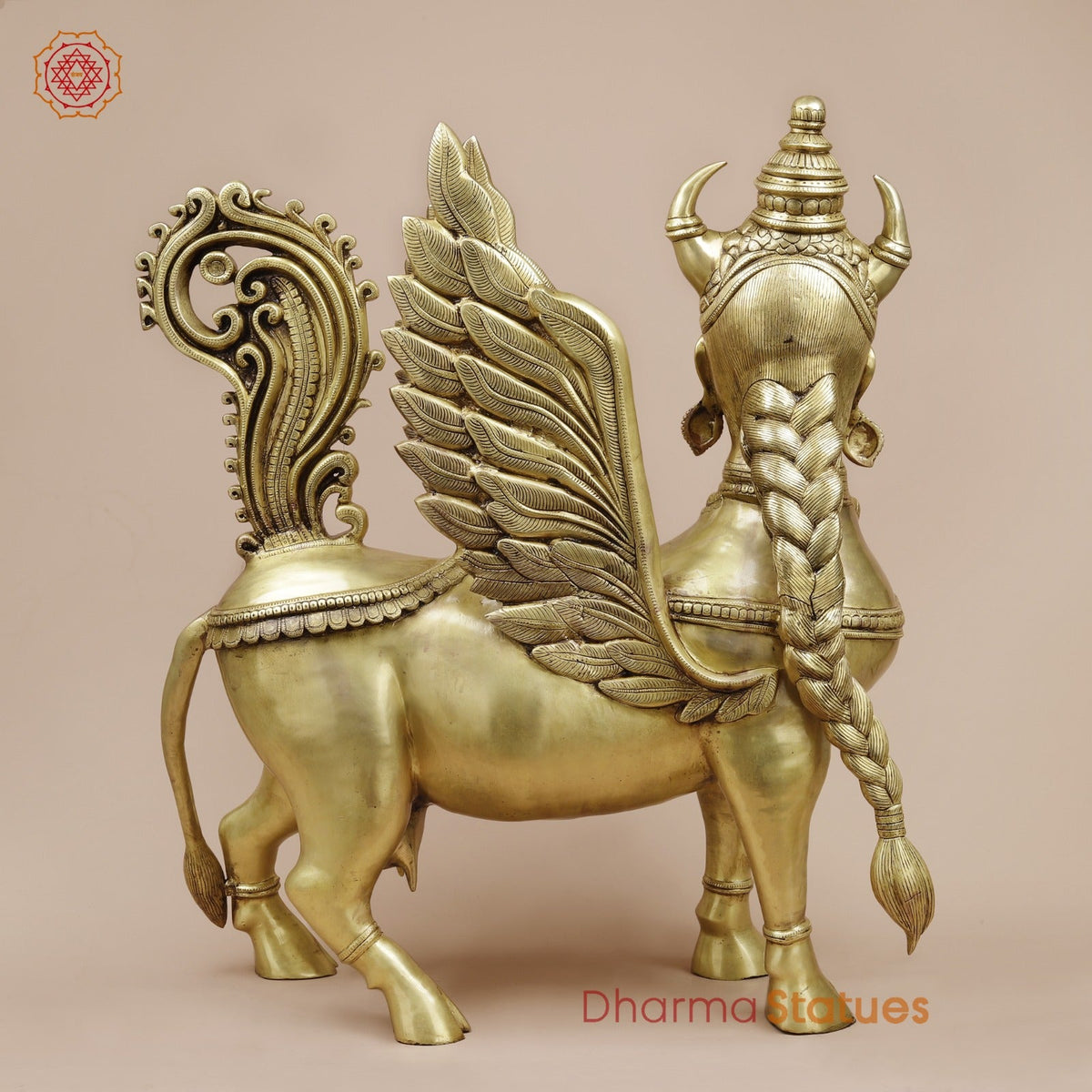 Brass Kamdhenu Standing Fine, Special Gold Finish 30”