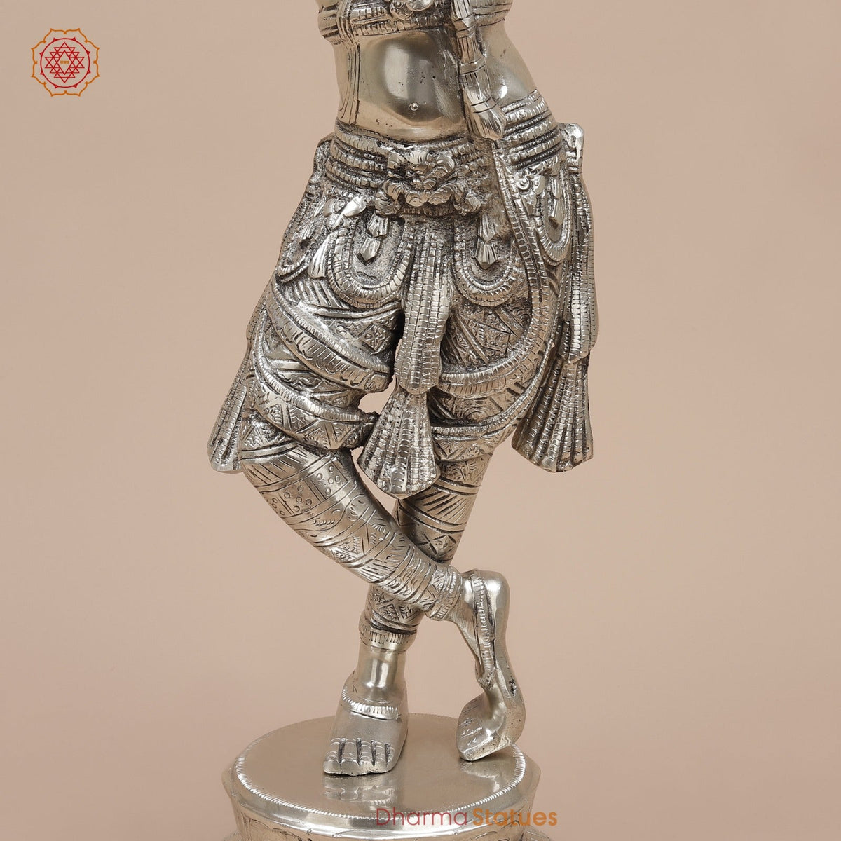 Brass Krishna Standing Fine, Silver Coated 23”