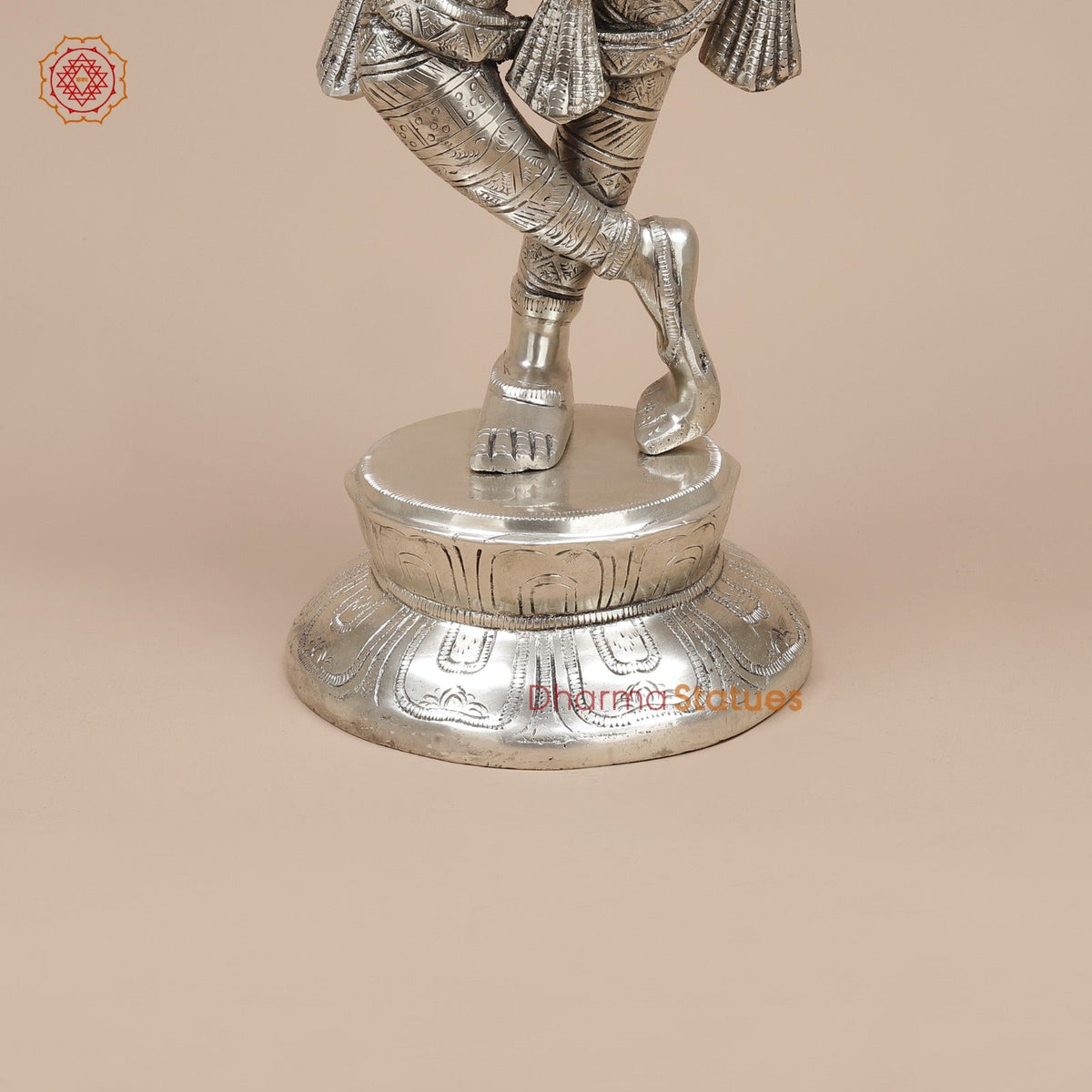 Brass Krishna Standing Fine, Silver Coated 23”