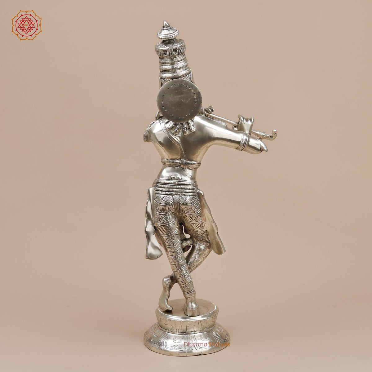 Brass Krishna Standing Fine, Silver Coated 23”