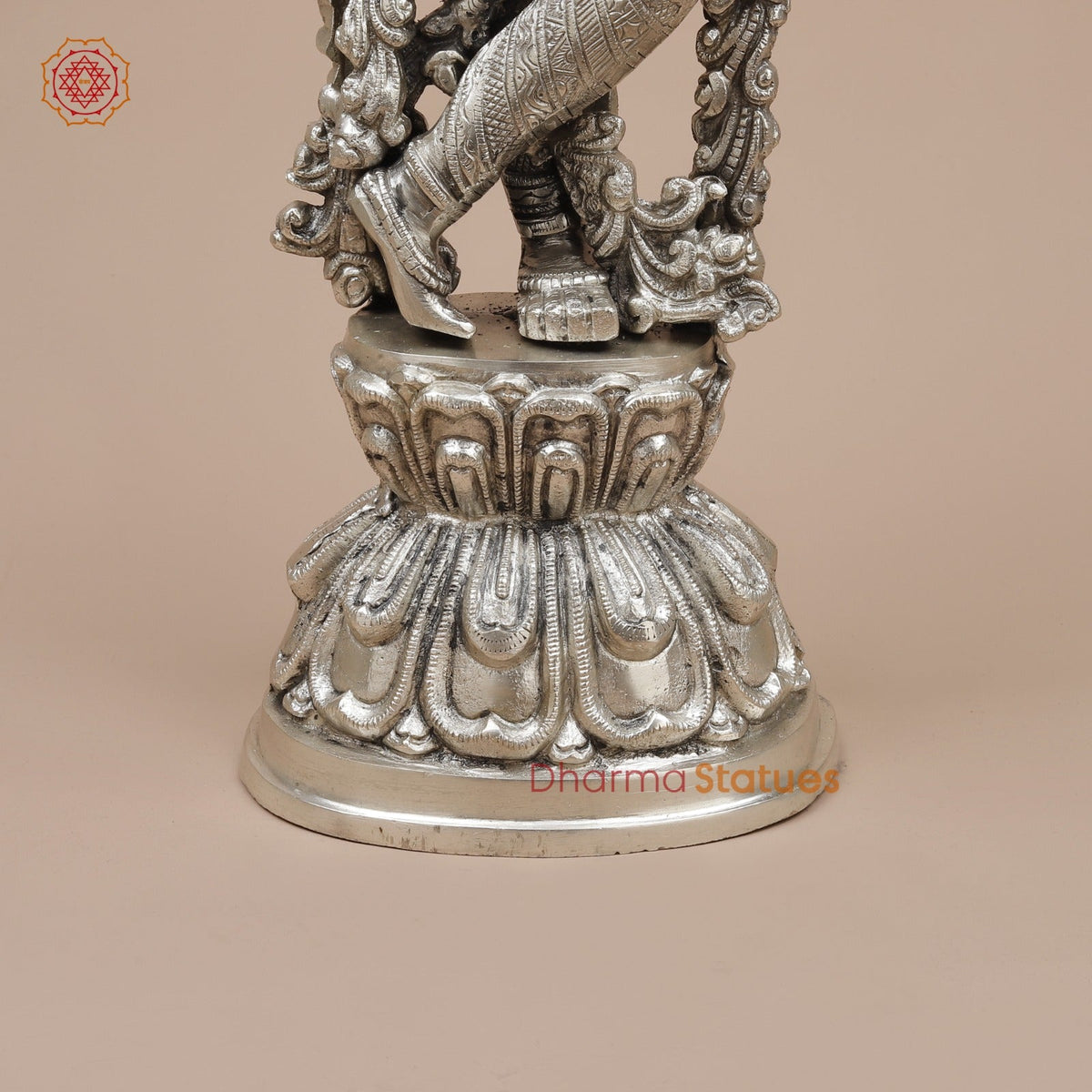Brass Krishna Standing Fine, Silver Coated 25”