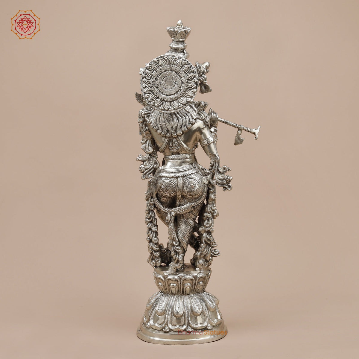 Brass Krishna Standing Fine, Silver Coated 25”