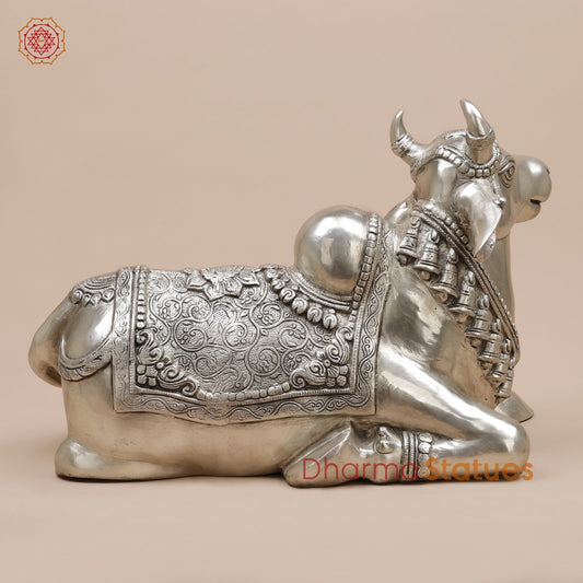 Brass Nandi Seated Fine, Silver Coated 20”