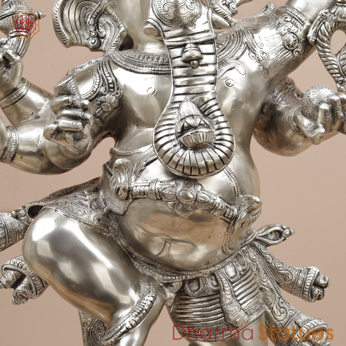 Brass Joyful Dancing Ganesh Fine, Silver Coated 30”
