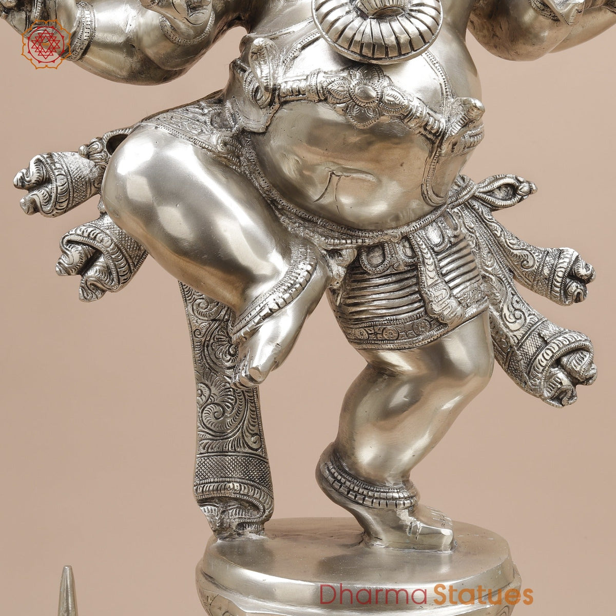 Brass Joyful Dancing Ganesh Fine, Silver Coated 30”