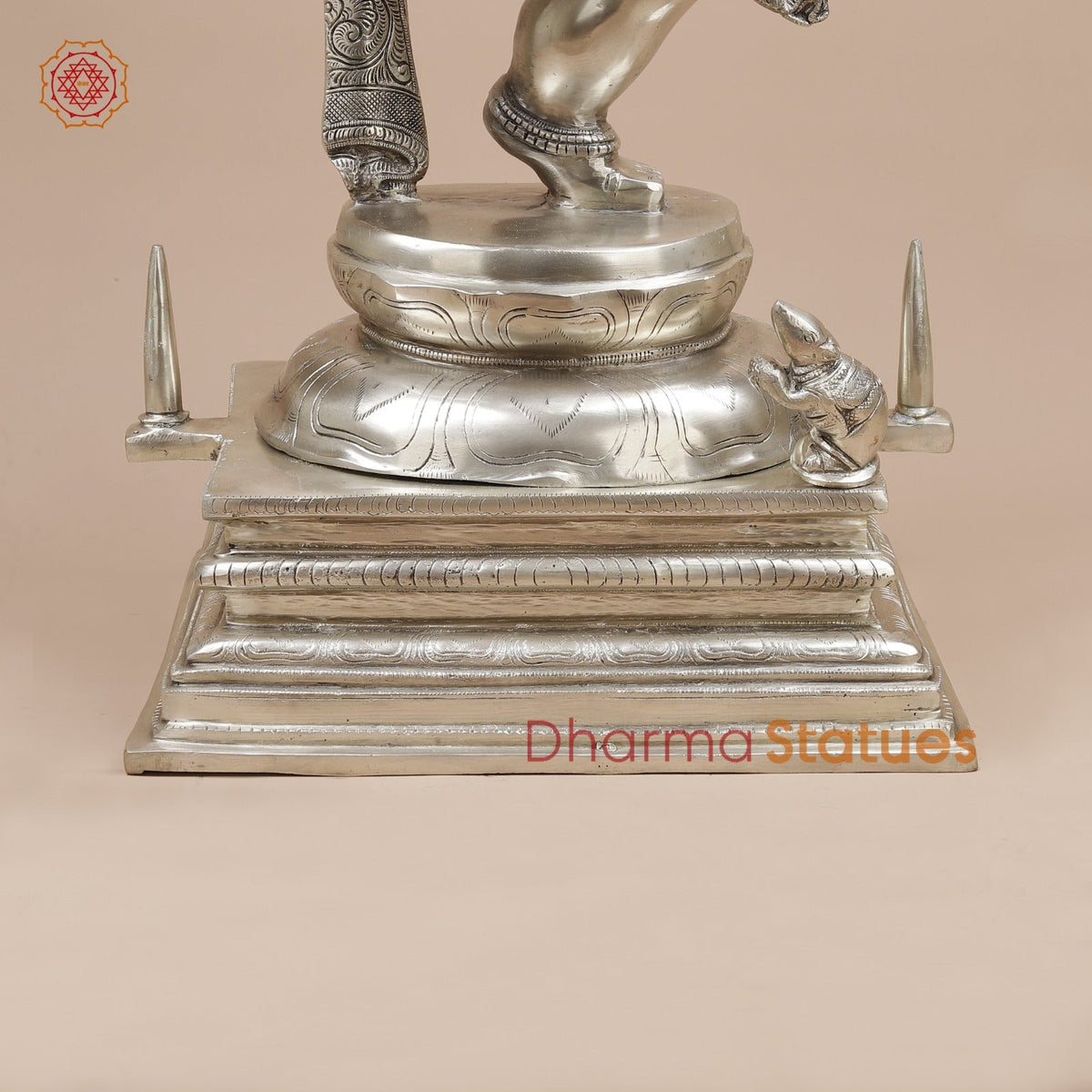 Brass Joyful Dancing Ganesh Fine, Silver Coated 30”