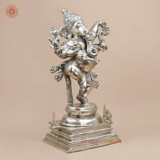 Brass Joyful Dancing Ganesh Fine, Silver Coated 30”