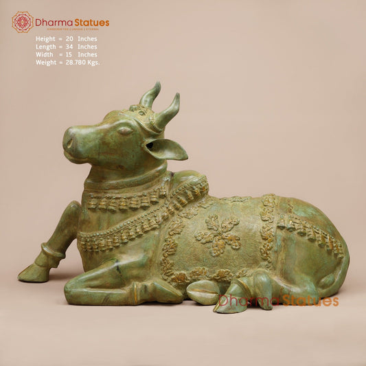 Brass Nandi Seated Fine , Natural Green Patina 34”