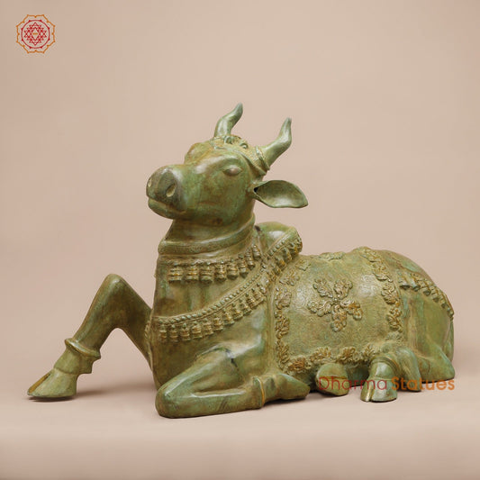 Brass Nandi Seated Fine , Natural Green Patina 34”