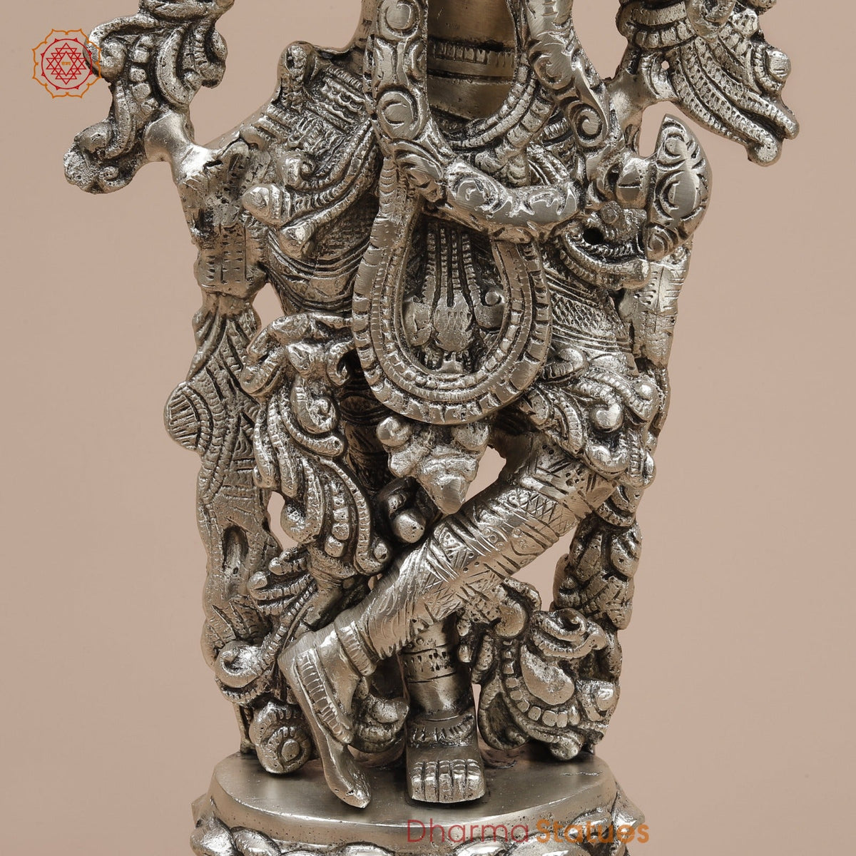 Brass Krishna Standing Fine, Silver coated 18”
