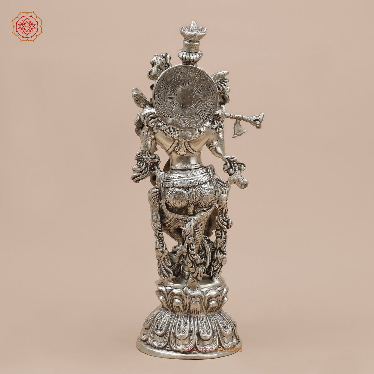 Brass Krishna Standing Fine, Silver coated 18”