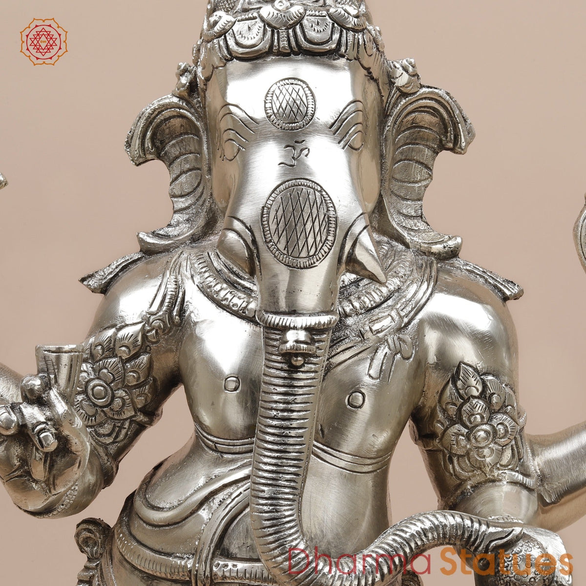 Brass Ganesh Standing Fine, Silver Coated 19”