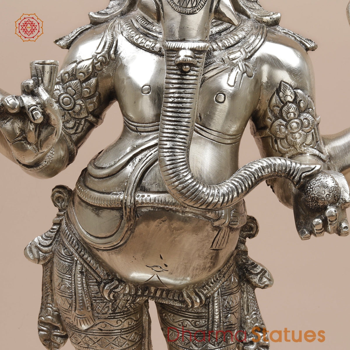 Brass Ganesh Standing Fine, Silver Coated 19”