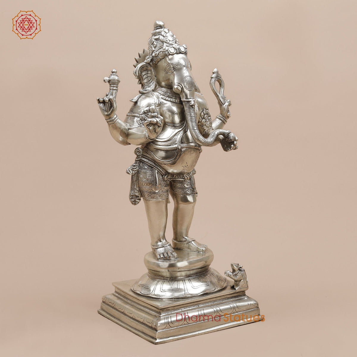 Brass Ganesh Standing Fine, Silver Coated 19”