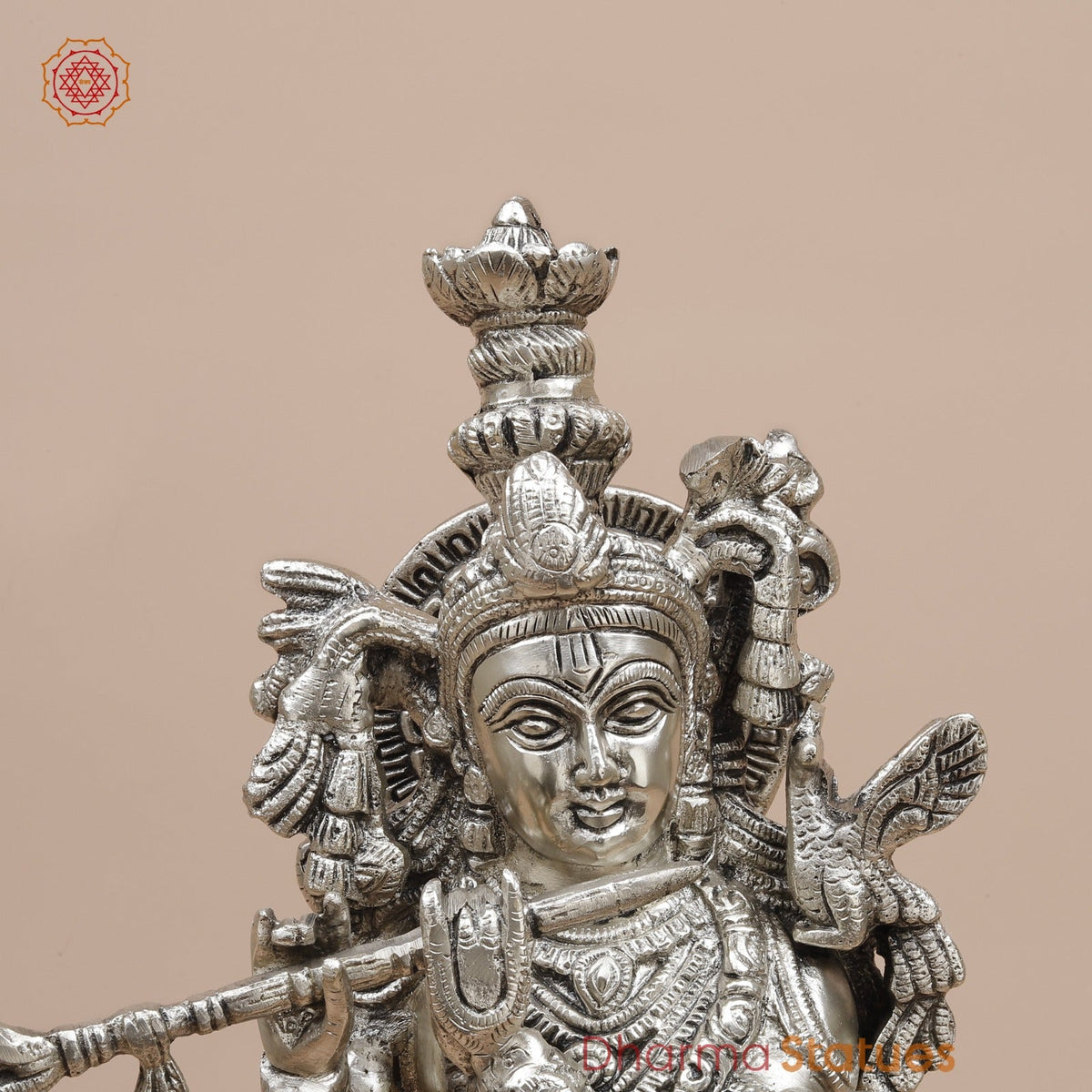 Brass Krishna Standing Fine, Silver coated 18”