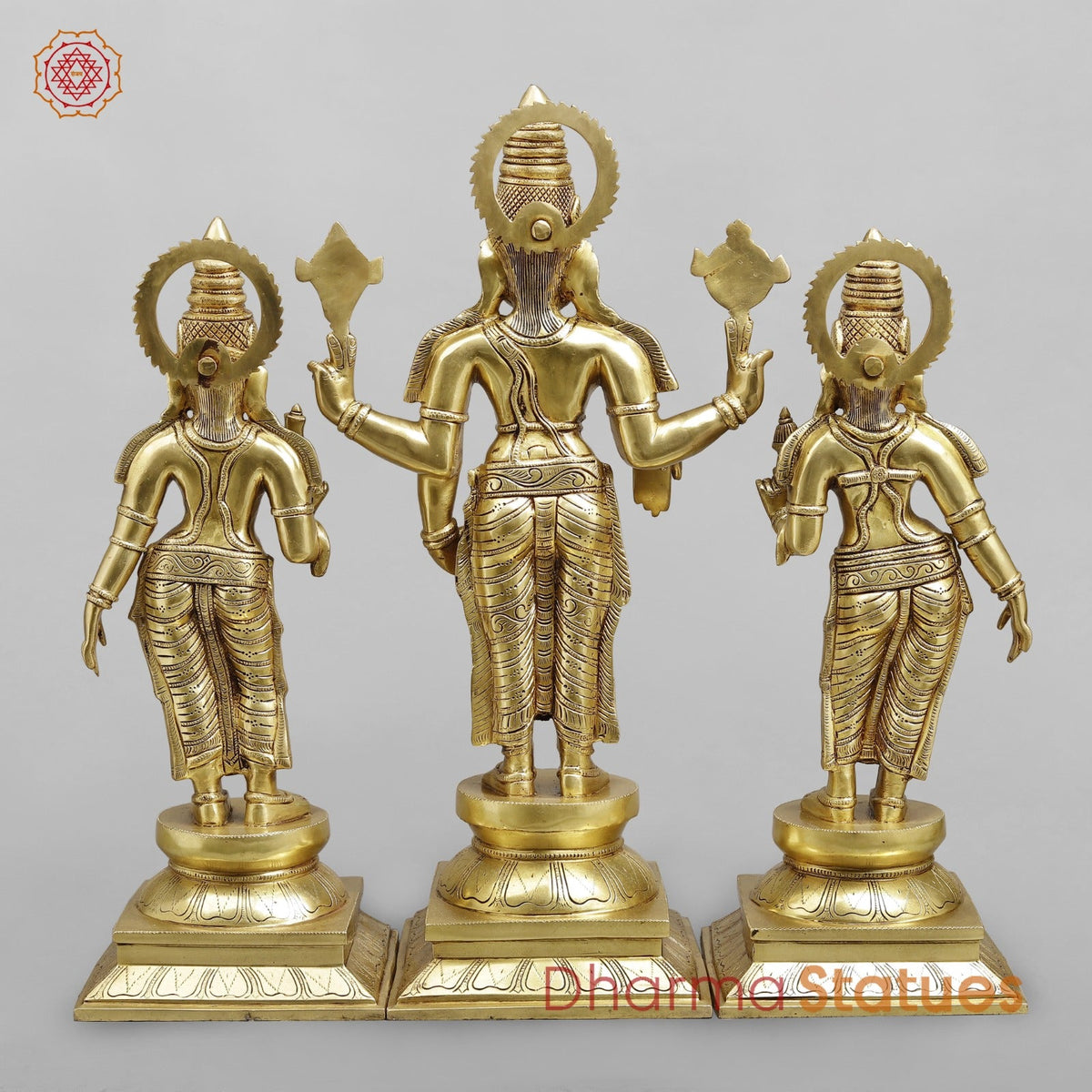 Brass Balaji with Sridevi and Bhudevi Fine, Golden Finish 25”
