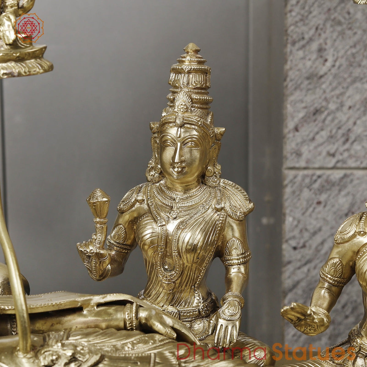 Bronze Vishnu Resting With Lakshmi (Anantshayiana) with Arch Fine, Special Gold Finish 43”