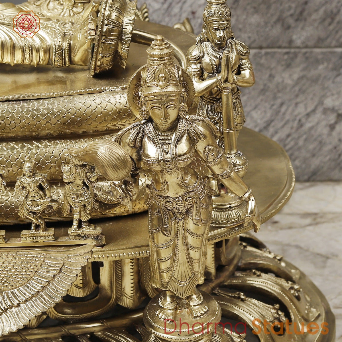 Bronze Vishnu Resting With Lakshmi (Anantshayiana) with Arch Fine, Special Gold Finish 43”