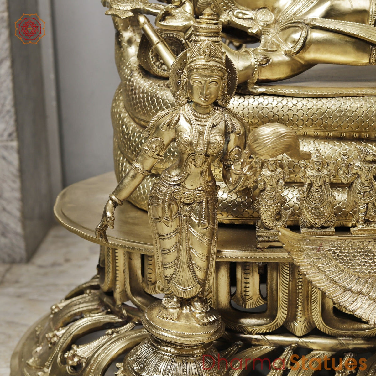 Bronze Vishnu Resting With Lakshmi (Anantshayiana) with Arch Fine, Special Gold Finish 43”