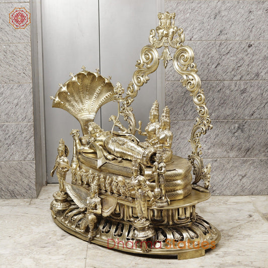 Bronze Vishnu Resting With Lakshmi (Anantshayiana) with Arch Fine, Special Gold Finish 43”