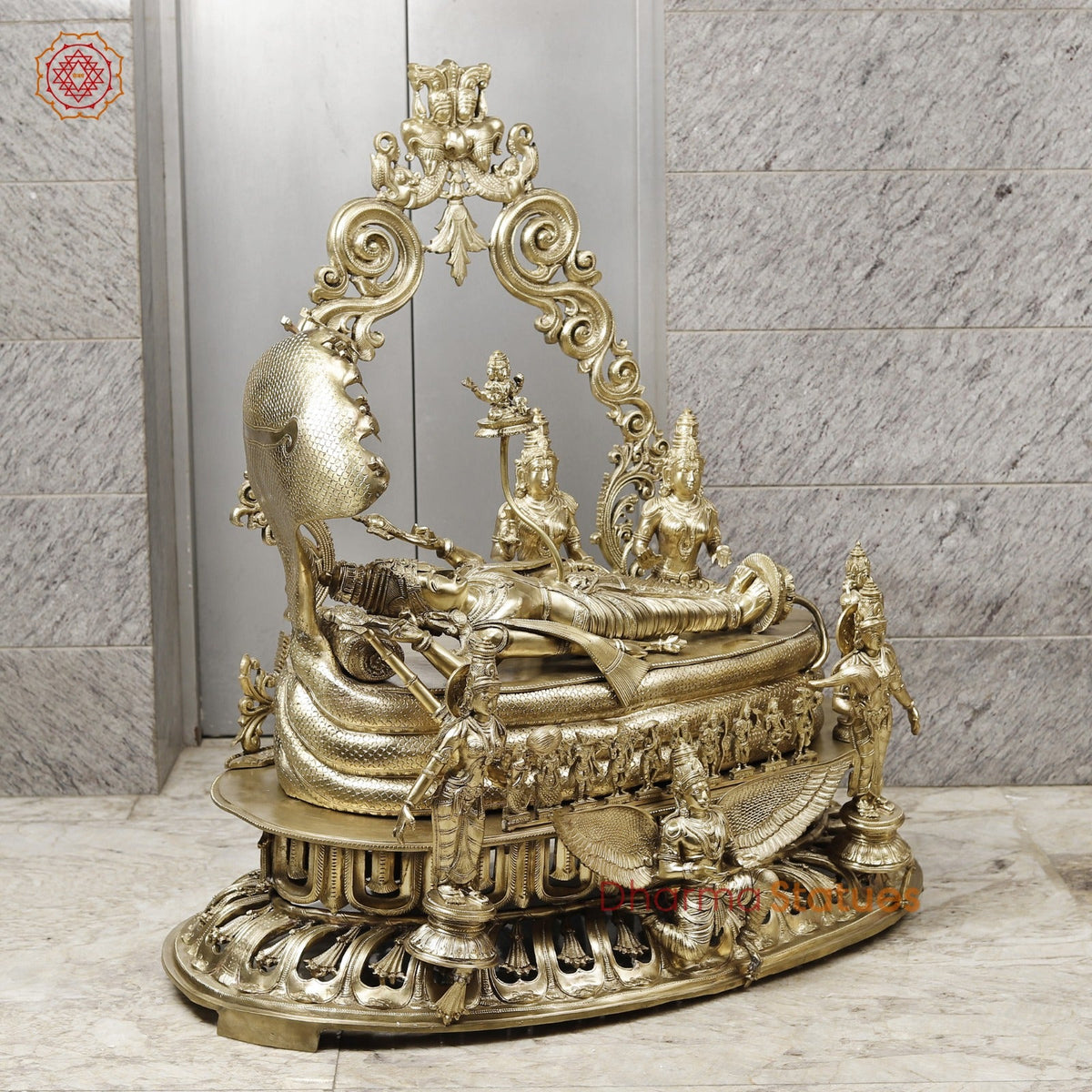 Bronze Vishnu Resting With Lakshmi (Anantshayiana) with Arch Fine, Special Gold Finish 43”