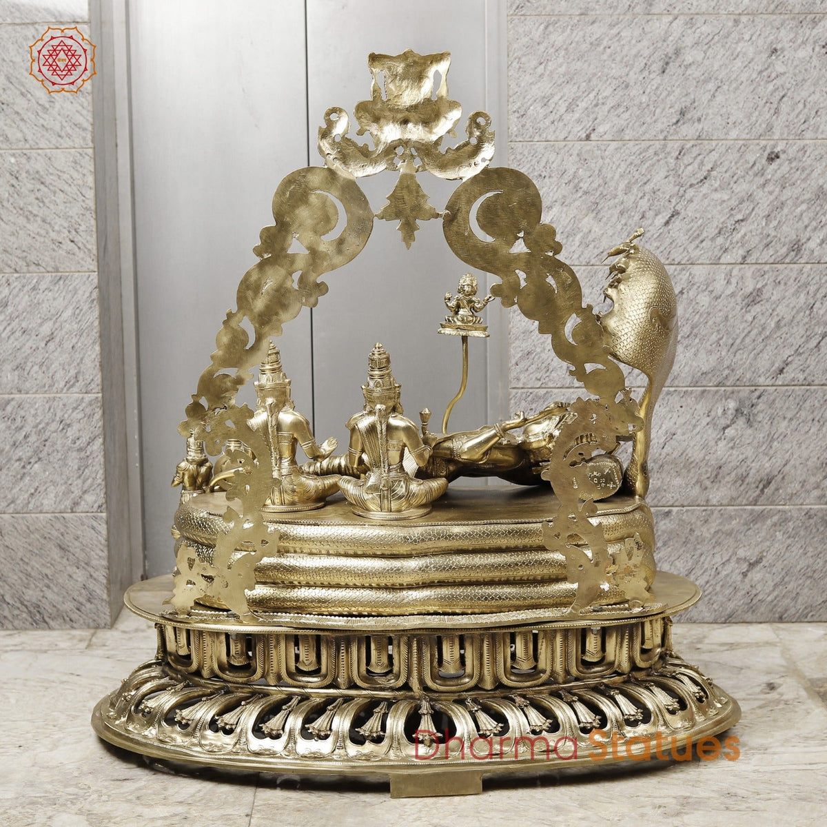 Bronze Vishnu Resting With Lakshmi (Anantshayiana) with Arch Fine, Special Gold Finish 43”